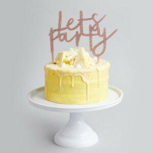 Kakkukoriste "Let´s Party" - ruusukultaglitter