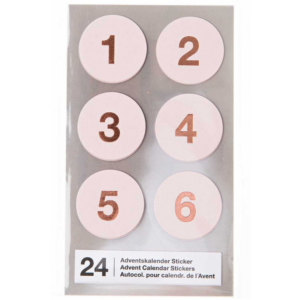 Numerotarrat 1 - 24 joulukalenteriin - vaaleanpunainen